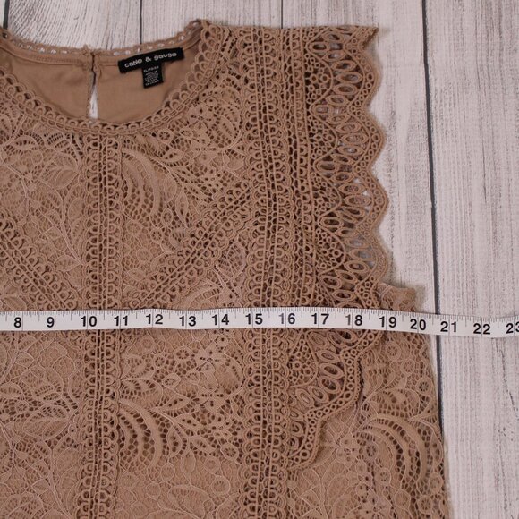 Cable And Gauge Ladies Top Sleeveless Blouse Crochet Lace Boho Taupe Brown Xlarg - Picture 7 of 9
